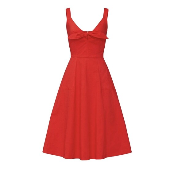 COLOR ME COURTNEY Red Coco Poplin Flirty Dress with Pockets‎ Women's SIZE 4 - Picture 1 of 13